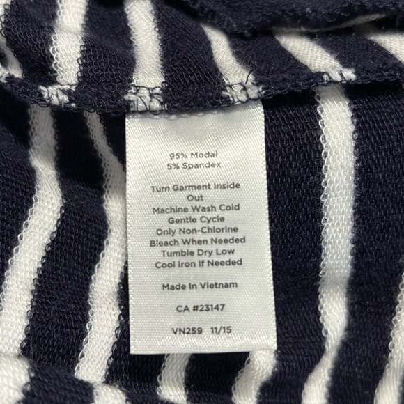 TALBOTS Sz M Navy and White Striped Cap Sleeve Drawstring Maxi Dress Side Slit - Picture 9 of 11